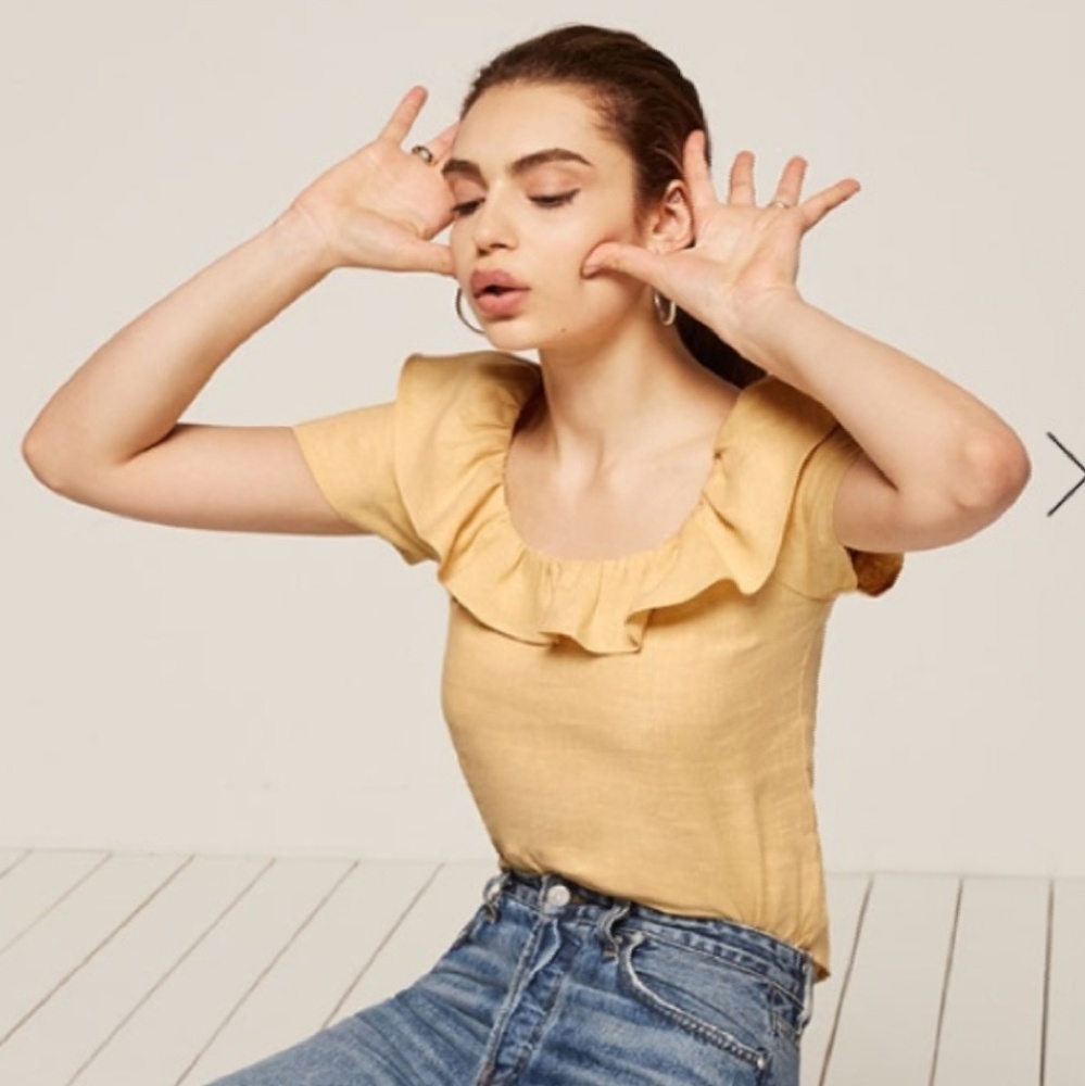 🆕 Reformation Athena Ruffle Top Buttercup XS - Picture 1 of 5